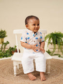 Greendigo Organic Cotton Pack of 1 Shirt for Newborn Baby Boys - Blue and Off White