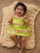 Greendigo Organic Cotton Pack of 1 Frock for Newborn Baby Girls - Green