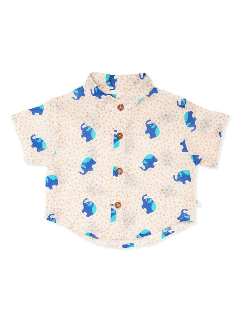 Greendigo Organic Cotton Pack of 1 Shirt for Newborn Baby Boys - Blue and Off White