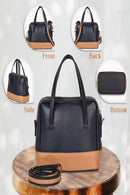 Green Hermitage Vanadey Vegan Leather Satchel/Crossbody Bag (Navy Blue & Caramel)