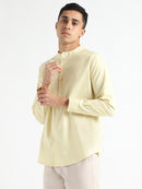 Livbio Organic Cotton & Naturally Dyed Mens Round Neck Lemon Yellow  Shirt