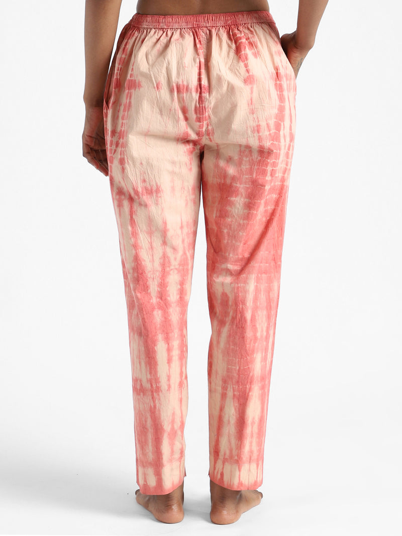 Livbio Organic Cotton & Natural Tie & Dye Womens Sun Orange Color Slim Fit Pants
