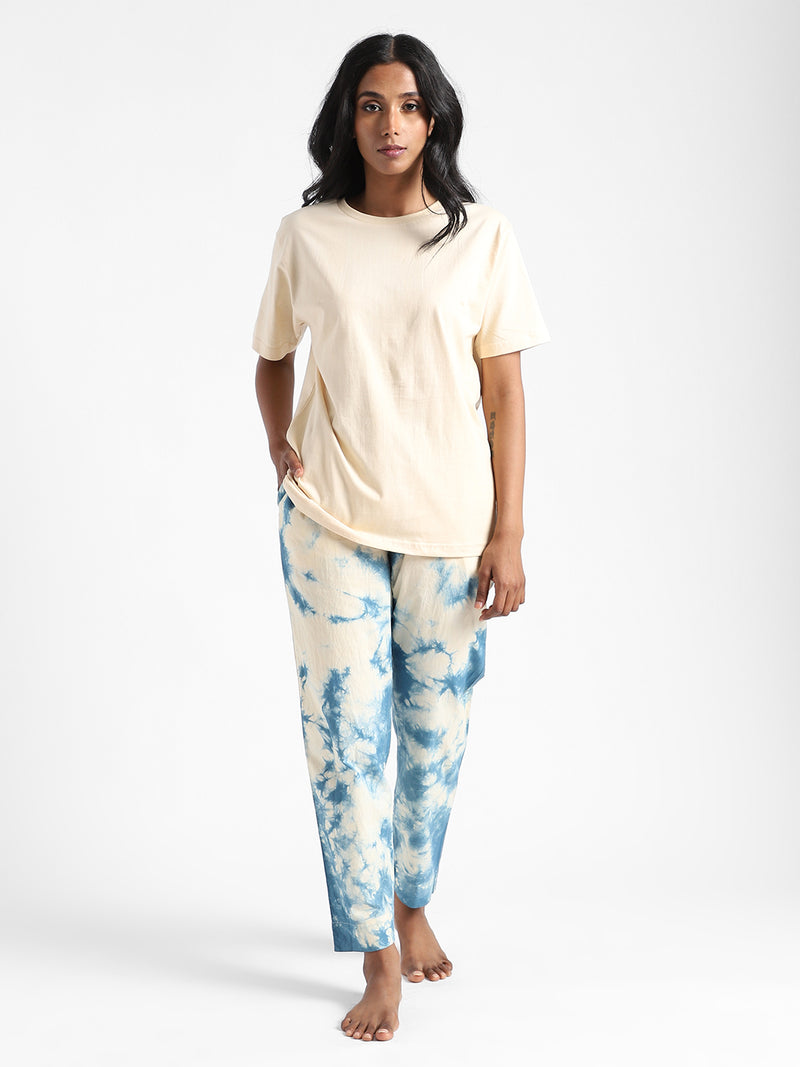 Livbio Organic Cotton & Natural Tie & Dye Womens Indigo Blue Color Slim Fit Pants