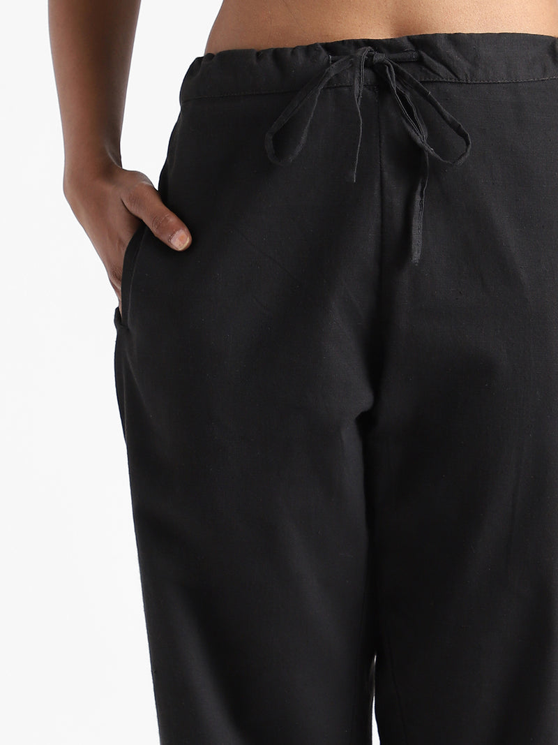 Livbio Organic Cotton & Naturally Dyed Hand Spun & Hand Woven Womens Iron Black Pants