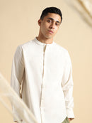 Livbio Organic Cotton & Naturally Dyed Mens Round Neck Light Cream Shirt