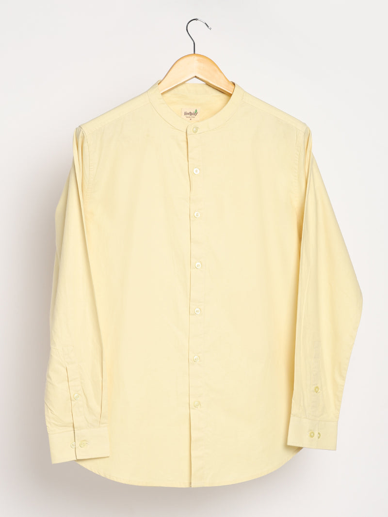 Livbio Organic Cotton & Naturally Dyed Mens Round Neck Lemon Yellow  Shirt