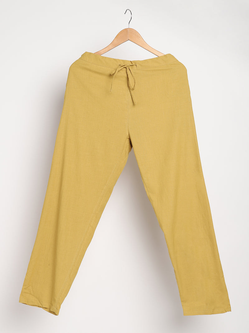 Livbio Organic Cotton & Naturally Dyed Hand Spun & Hand Woven Womens Turmeric Yellow Pants