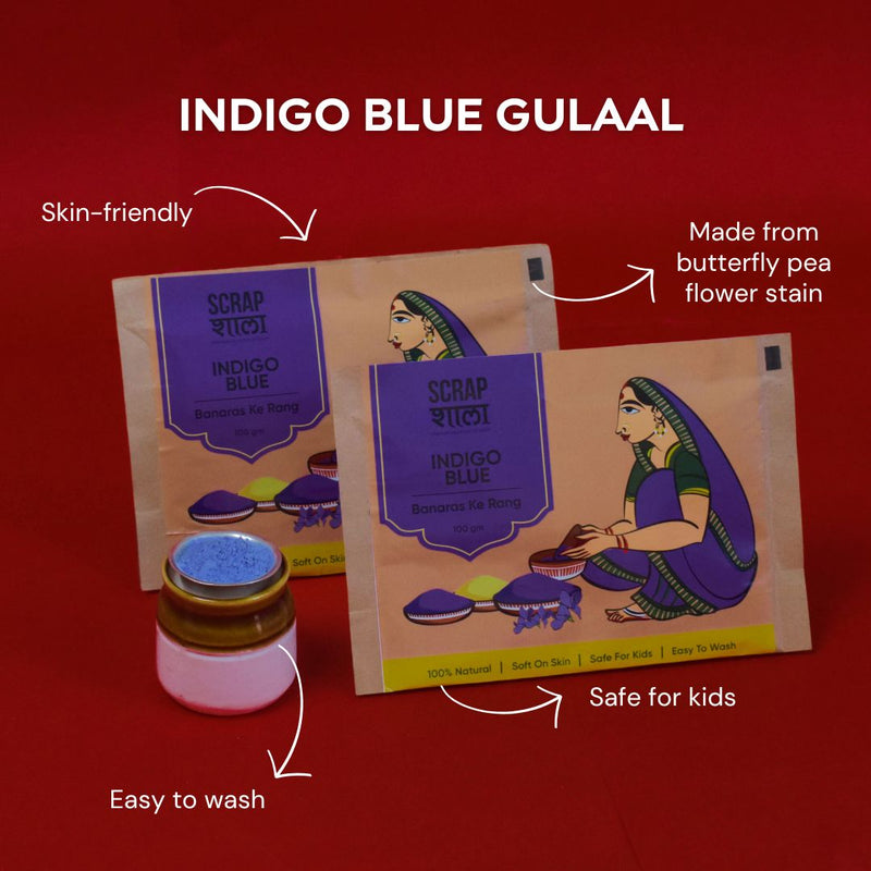 Scrapshala Holi Milan Gift Box | Four Packs of Natural Gulaal | Thandai Mix | Safe for Kids | Handmade in Banaras