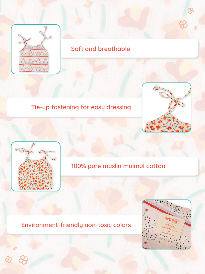 Greendigo Organic Cotton Pack of 2 Jhablas for Newborn Baby Girls - White and Pink
