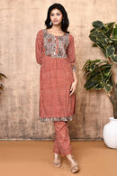 Expressions By UV Aura Red Bagru Printed Cotton Kurta for Ladies