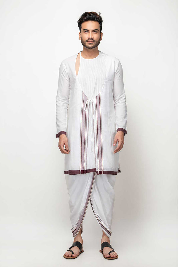 Sepia Stories Cadizcord Cotton Kurta Dhoti Set in White Brown