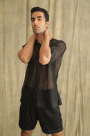 Label Muslin Black Crochet Net Men's Shorts