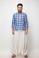 Sepia Stories Chekar Cotton Kurta in Blue White