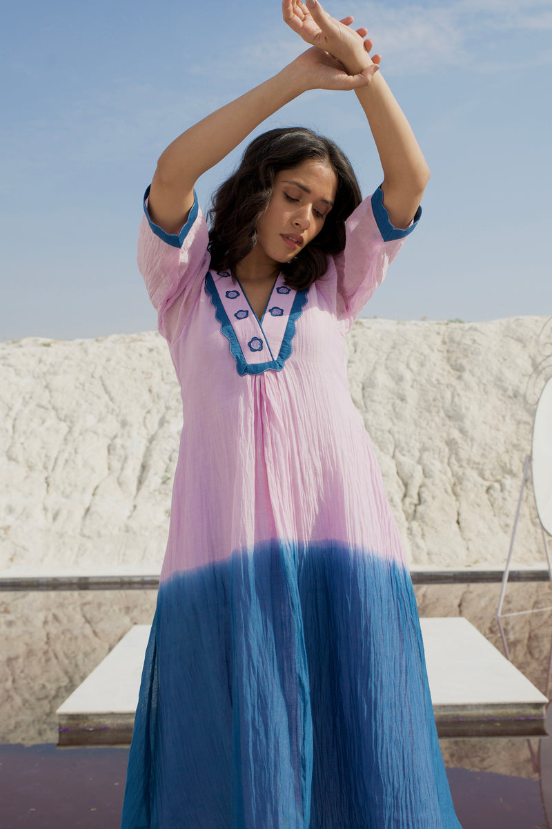 The Loom Art Lavender Blush Handwoven Chanderi Silk Dress