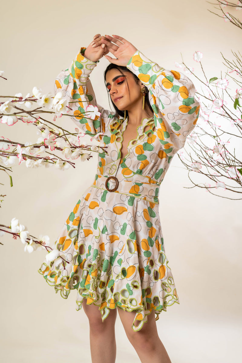 Ora Organics Abstract Printed on White Spring Dress