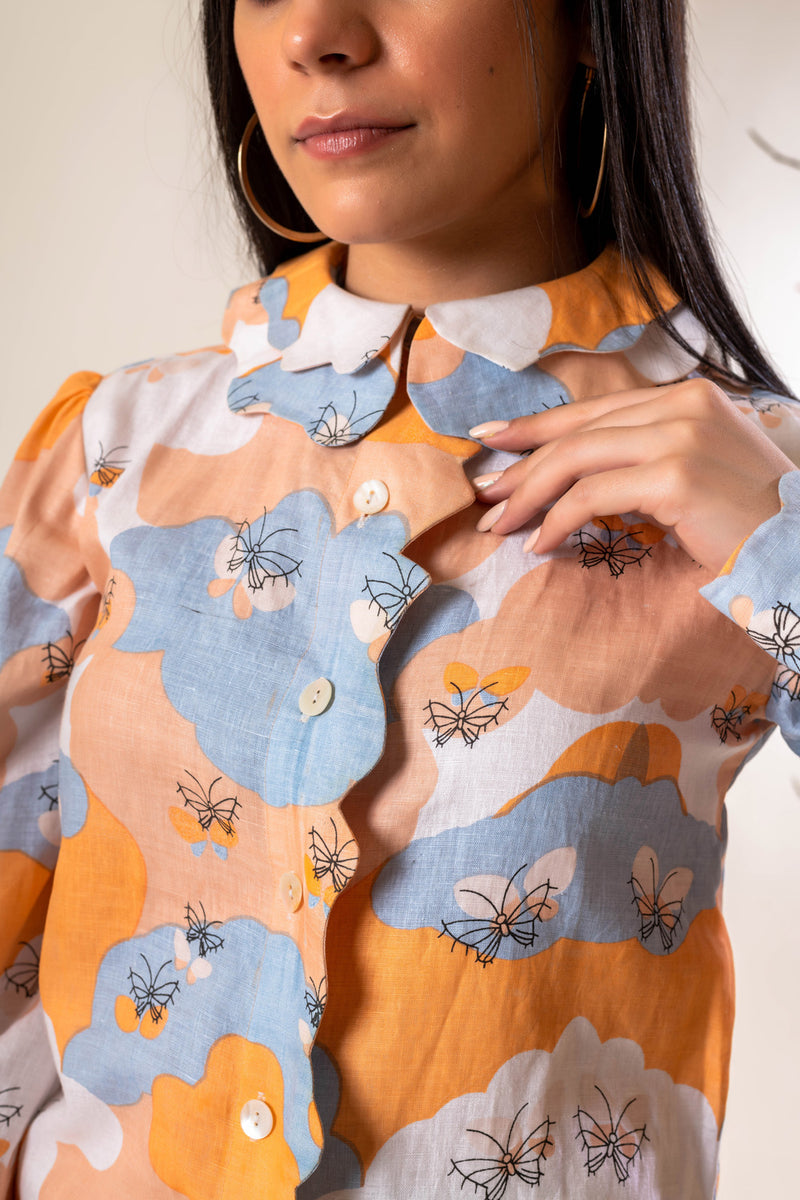 Ora Organics Abstract Butterfly Print on White Winter Shirt