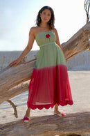 The Loom Art Avocado Punch Handwoven Chanderi Silk Dress