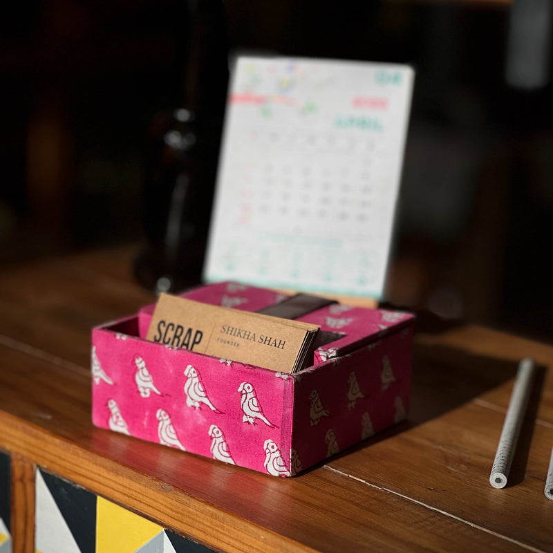 Scrapshala Upcycled Cotton Pink Bird Business Card Holder Box