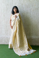 Forsarees Women's Applique Work White Chanderi Saree