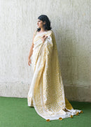 Forsarees Women's Applique Work White Chanderi Saree