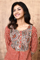 Expressions By UV Aura Red Bagru Printed Cotton Kurta for Ladies