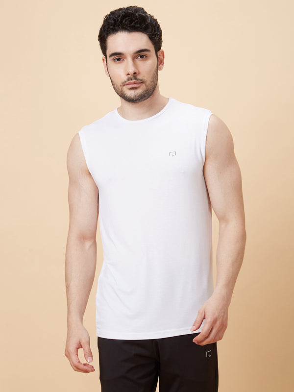 Roar for Good White Bamboo Gym Vest for Men | Anti odour, Anti Microbial and Super Soft | Comfortable Activewear Tanks