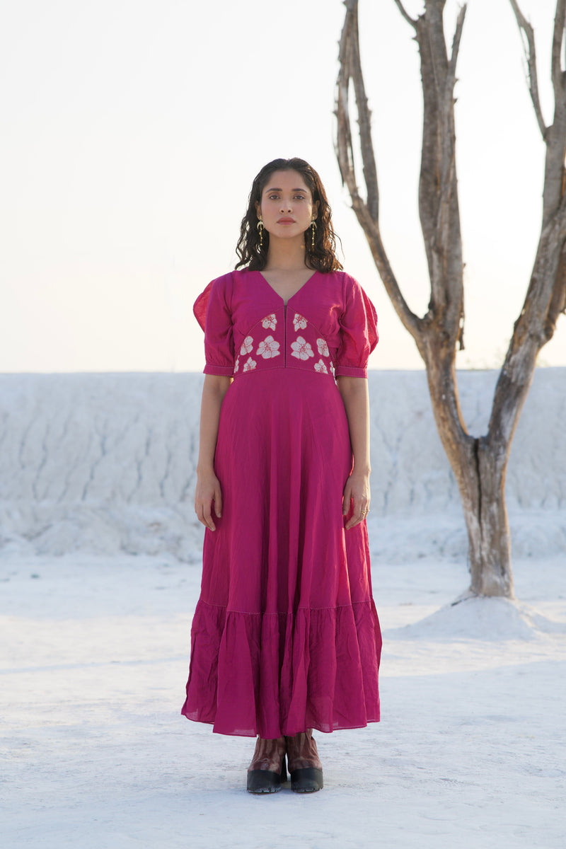 The Loom Art Raspberry Handwoven Chanderi Silk Dress