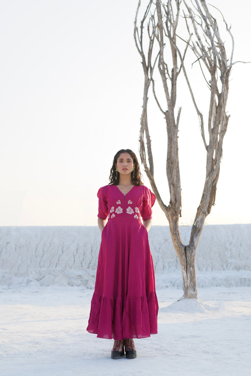 The Loom Art Raspberry Handwoven Chanderi Silk Dress