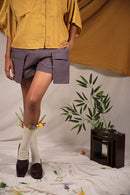 Ethically made Purple linen Shorts with patch pocket