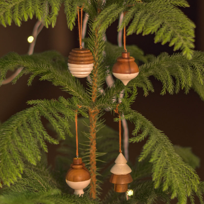 Christmas Tree Hangings | Natural wood ornaments | Set of 4 | Handmade | Reusable | Made in India