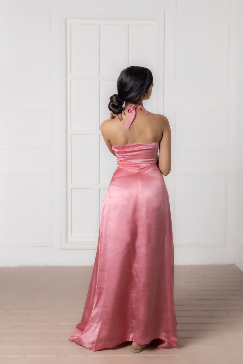 Wild Passion Women Cupro Satin Pink Gown