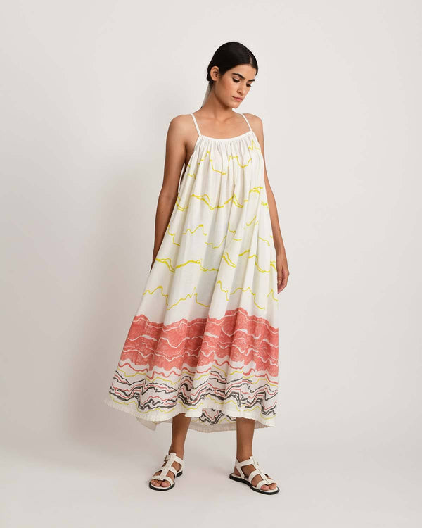 Rias Jaipur  Salmon Gather Mid Dress in Handloom Cotton and Bamboo Blend