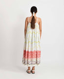 Rias Jaipur  Salmon Gather Mid Dress in Handloom Cotton and Bamboo Blend