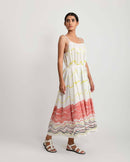 Rias Jaipur  Salmon Gather Mid Dress in Handloom Cotton and Bamboo Blend