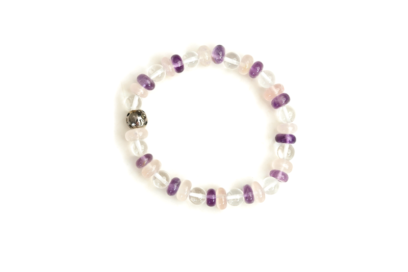Bamboology Amethyst, Rose Quartz And Clear Quartz Bracelet For Strength, Love And Fulfilling Relationship