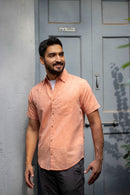 Earthy Route Lyocell Linen Half Shirt in Rust Orange