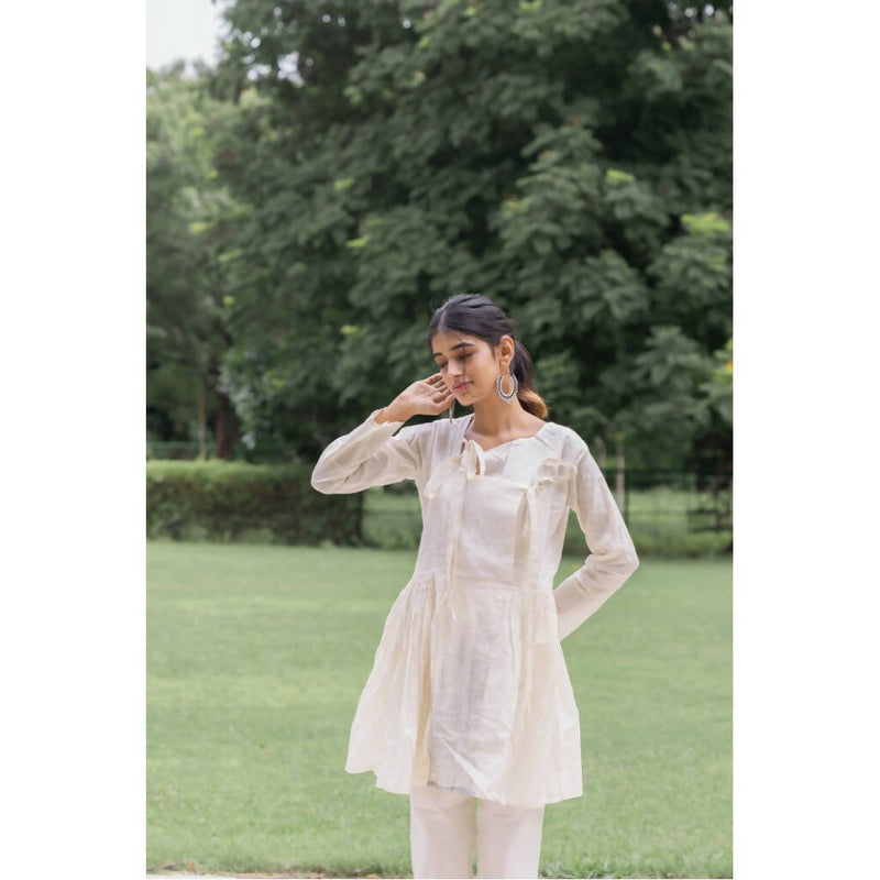 AC By Aratrika Chauhan 100% Organic Handloom Cotton Silver Cream Angarkha -Pant