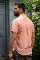Earthy Route Lyocell Linen Half Shirt in Rust Orange
