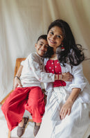 Prathaa Handloom Cotton Shvet Kids Jamdani Shirt And Pants Set