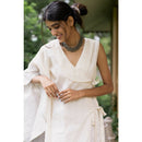 AC By Aratrika Chauhan 100% Organic Handloom Cotton Silver Cream Angarkha Overlap Dress