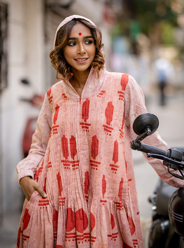 Prathaa Bawra Pleated Summer Holiday 100% Handloom Cotton Dress