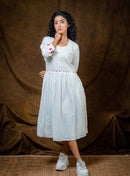 Prathaa Handloom Cotton Shvet Midi Dress in White