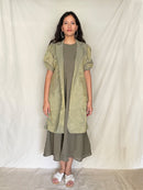 Handcrafted and Ethically made Puff sleeved wide notch collar tissue jacket with a belt