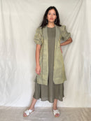 Handcrafted and Ethically made Puff sleeved wide notch collar tissue jacket with a belt