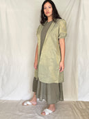 Handcrafted and Ethically made Puff sleeved wide notch collar tissue jacket with a belt