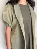 Handcrafted and Ethically made Puff sleeved wide notch collar tissue jacket with a belt