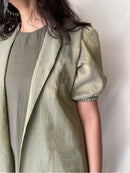 Handcrafted and Ethically made Puff sleeved wide notch collar tissue jacket with a belt
