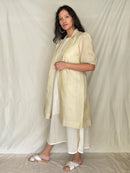 Handcrafted and Ethically made Puff sleeved wide notch collar tissue jacket with a belt
