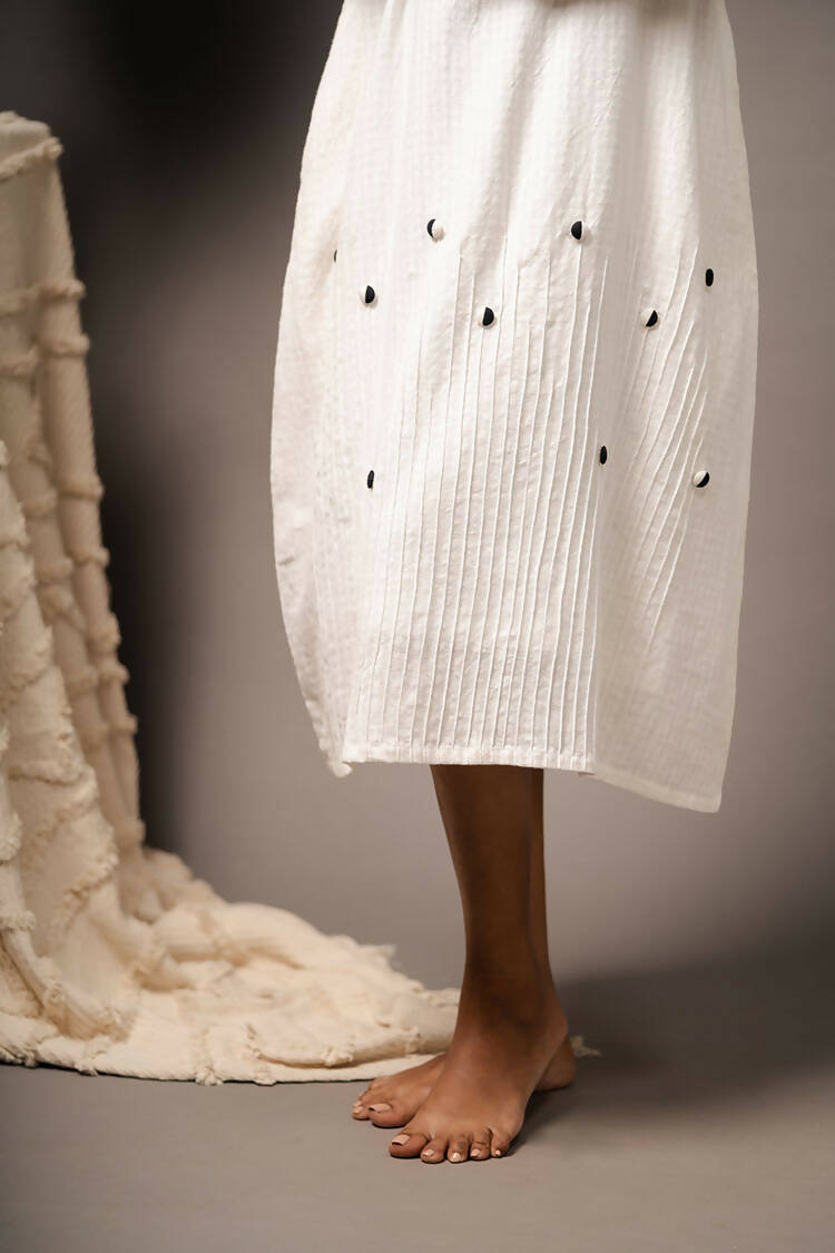 Taraasi Women's White Handwoven Cotton High Low Pin-Tuck Dress
