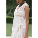 AC By Aratrika Chauhan 100% Organic Handloom Cotton Silver Cream Angarkha Overlap Dress